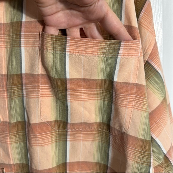 Tommy Bahama XXL Plaid Short Sleeve Shirt - Peach and Green, Tencel - Picture 5 of 11